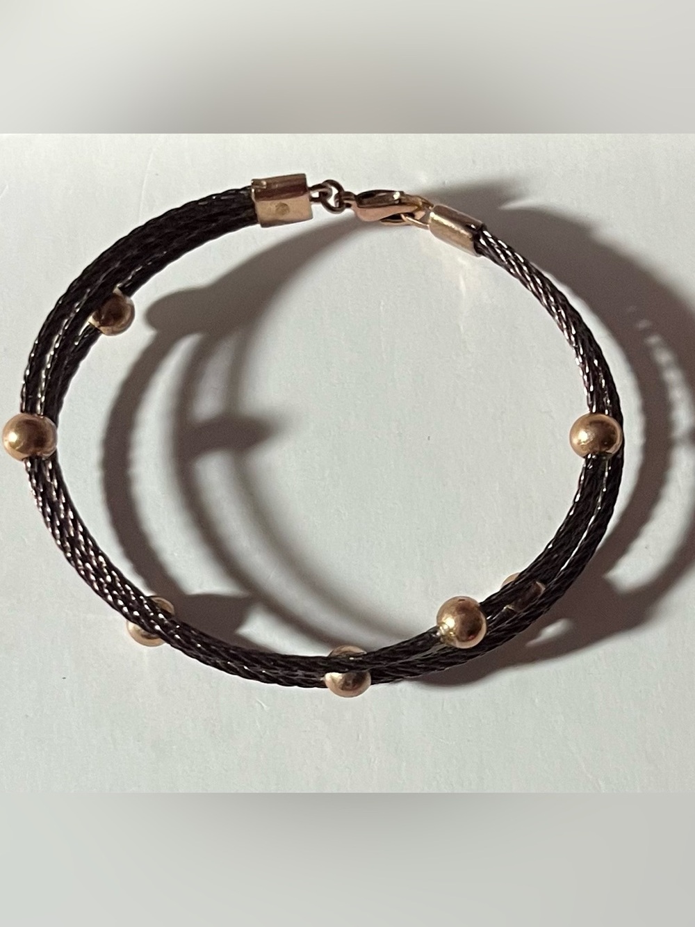 Copper tone - Braided Cable Bracelet - with Brass tone Bead Accents (NWOT)